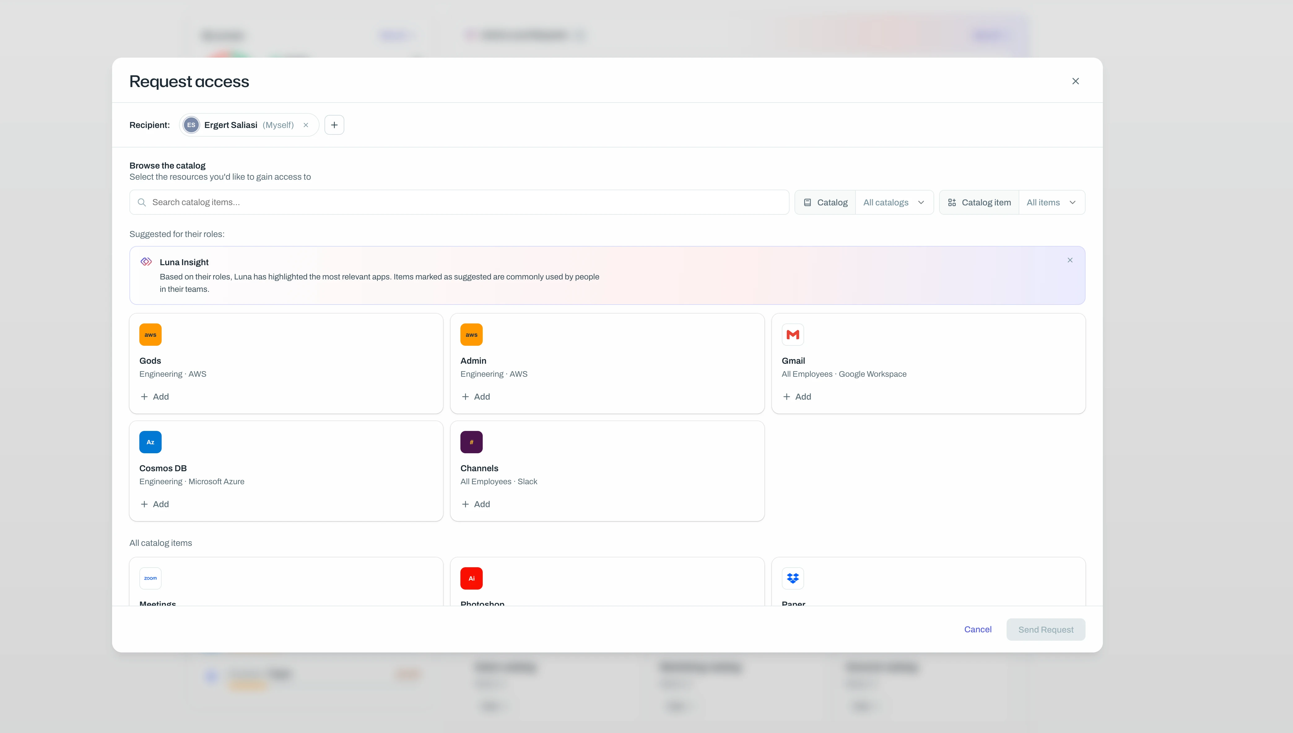 Bulk request access in the employee portal